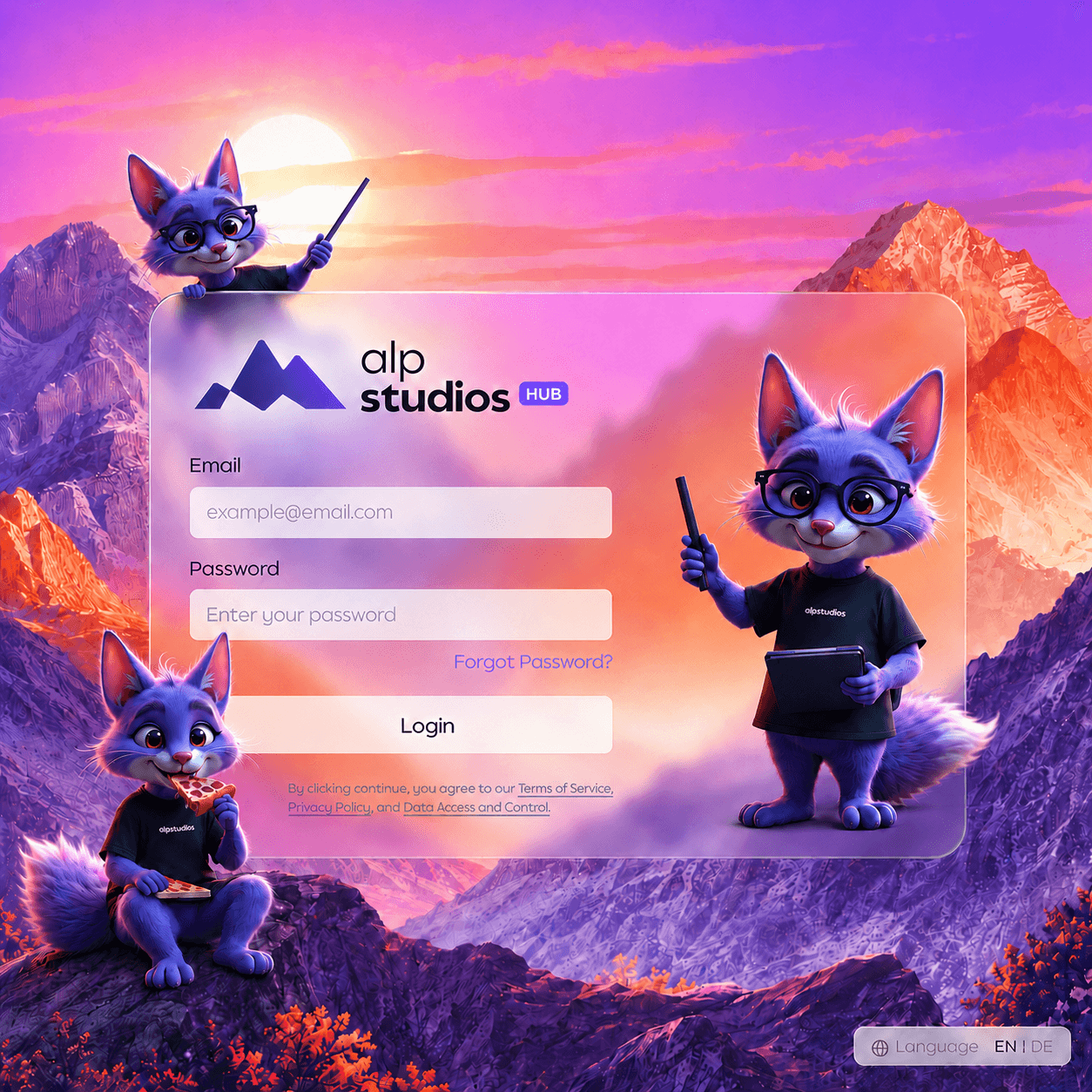 AlpStudios Hub secure login